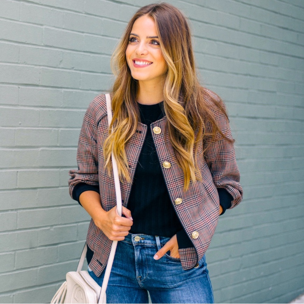 NWT Plaid Gold Button Bomber *Influencer* Jacket